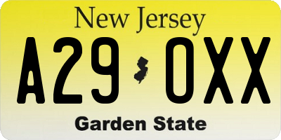 NJ license plate A29OXX