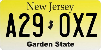 NJ license plate A29OXZ