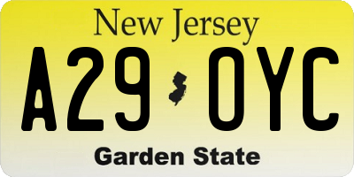 NJ license plate A29OYC