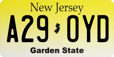 NJ license plate A29OYD
