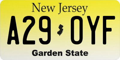 NJ license plate A29OYF