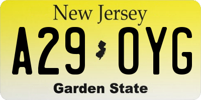 NJ license plate A29OYG