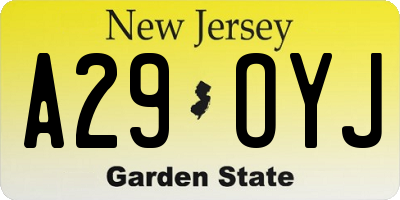 NJ license plate A29OYJ