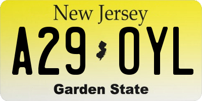 NJ license plate A29OYL