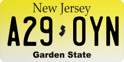 NJ license plate A29OYN