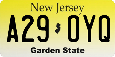 NJ license plate A29OYQ