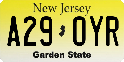 NJ license plate A29OYR