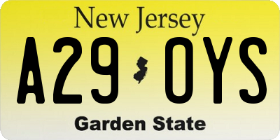 NJ license plate A29OYS
