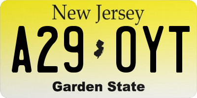 NJ license plate A29OYT