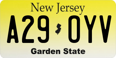 NJ license plate A29OYV