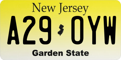 NJ license plate A29OYW