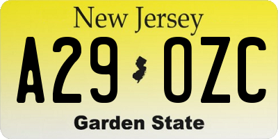 NJ license plate A29OZC