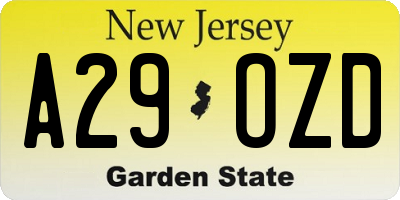NJ license plate A29OZD