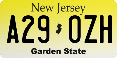NJ license plate A29OZH