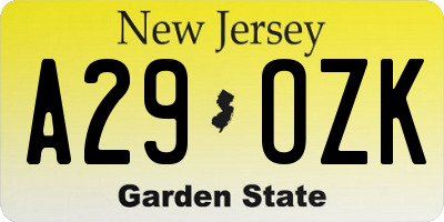 NJ license plate A29OZK