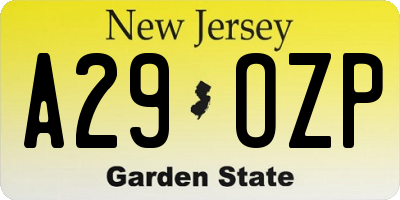 NJ license plate A29OZP