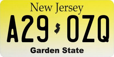 NJ license plate A29OZQ