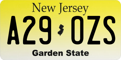 NJ license plate A29OZS