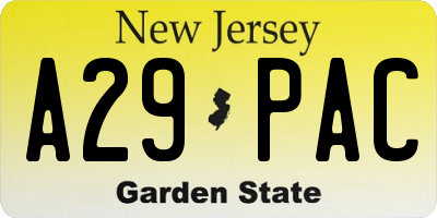 NJ license plate A29PAC
