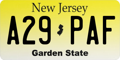 NJ license plate A29PAF