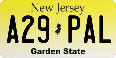NJ license plate A29PAL