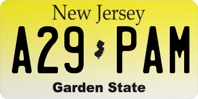 NJ license plate A29PAM