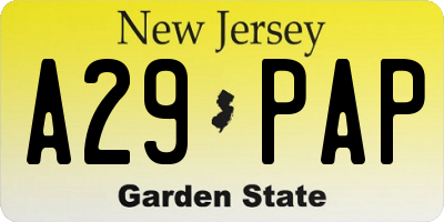 NJ license plate A29PAP
