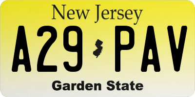 NJ license plate A29PAV