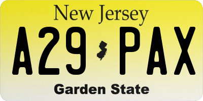 NJ license plate A29PAX