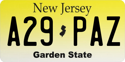 NJ license plate A29PAZ