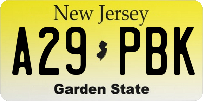 NJ license plate A29PBK