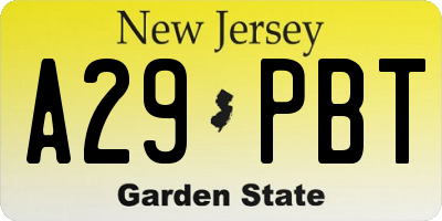 NJ license plate A29PBT