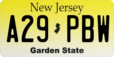 NJ license plate A29PBW