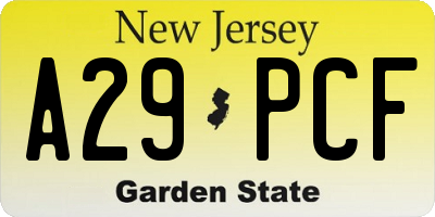 NJ license plate A29PCF
