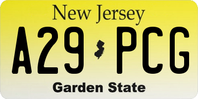 NJ license plate A29PCG