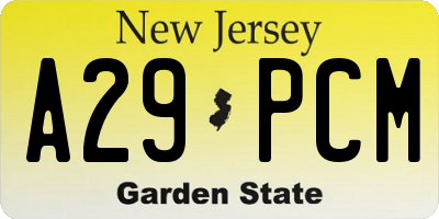 NJ license plate A29PCM