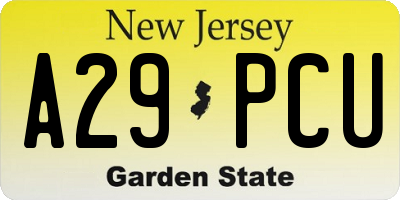 NJ license plate A29PCU