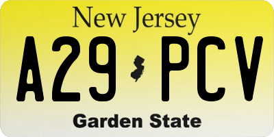 NJ license plate A29PCV