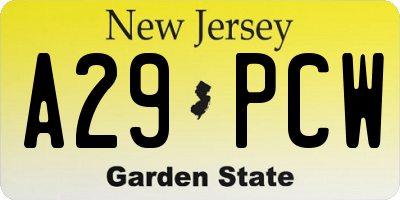 NJ license plate A29PCW