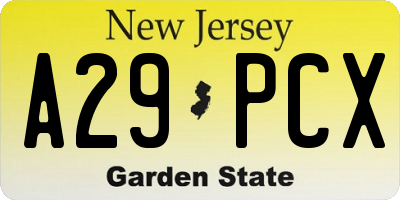 NJ license plate A29PCX
