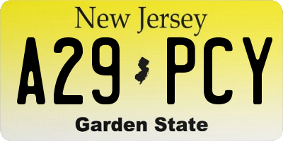 NJ license plate A29PCY