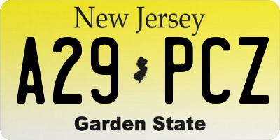 NJ license plate A29PCZ