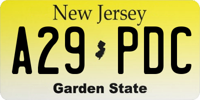 NJ license plate A29PDC
