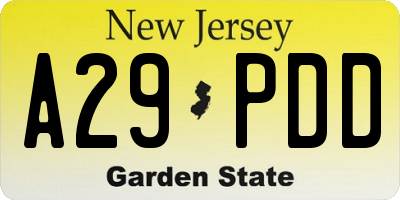 NJ license plate A29PDD