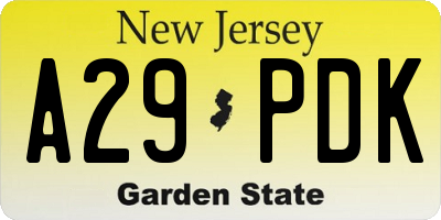 NJ license plate A29PDK