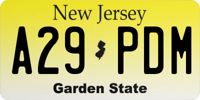 NJ license plate A29PDM