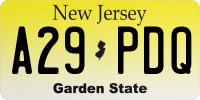 NJ license plate A29PDQ