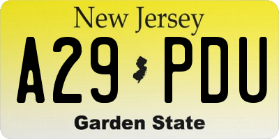 NJ license plate A29PDU