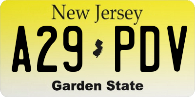 NJ license plate A29PDV