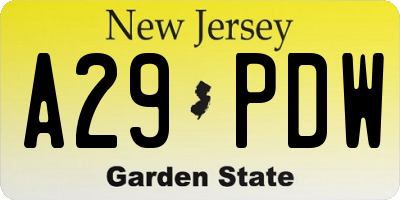 NJ license plate A29PDW